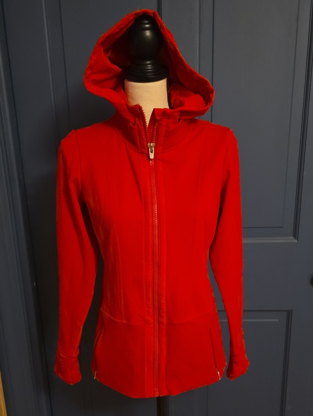 No Wear Athleta Bright Red Scuba Fleece Lined Full Zip Hoody Size Small